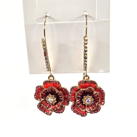 Betsey Johnson‎ Red Rose & Goldtone Dangle Earrings NWOT - Picture 1 of 6